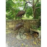 Exceptional quality bronze sculpture of Herons on branches and bull rushes - also can be used as a