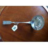 Irish silver soup ladle in the popular fiddle pattern crested. Weight 190 grams, 6.1 troy ounces.