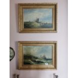 Pair of W Rogers 19th C. Storm at Sea Scenes oil on canvas. {57 cm H x 77 cm W}.