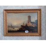 19th C. Mediterranean Scene oil on canvas mounted in giltwood frame {45 cm H x 63 cm W}.