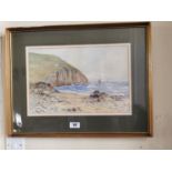 Early 20th C. framed water colour Coastal scene by M Jackson 1909 {49 cm H x 64 cm W}.