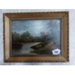 19th. C. Oil on Canvas Cattle Grazing By The River { 34cm H X 44cm W }.