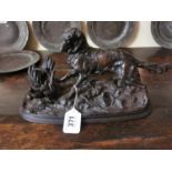 Bronze model of a Hunting Dog with Pheasants {20 cm H x 39 cm W x 16 cm D}.