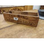 Free Range Farm Fresh Eggs wooden box. { 10cm H X 36cm W X 14cm D }.