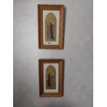 Pair of early 20th C. coloured ecclesiastical prints mounted in gilt frames {46 cm H x 28 cm W}.