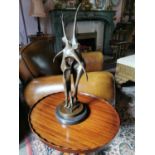 Good quality contemporary bronze figure of Ballarinas mounted on marble base {51 cm H x 27 cm W x 20