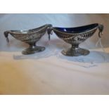 Pair of decorative English silver boat shaped salts Hallmarked in London 1886 Charles Stuart