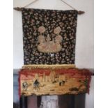 19th. C. tapestry wall hanging depicting a Young Girl { 88cm H X 97cm W } & 20th. C. tapestry wall
