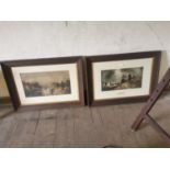 Pair of 19th. C. Ferry Day coloured prints mounted in oak frames { 65cm H X 90cm W }.