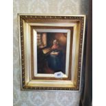 19th C. Woman Reading oil on board mounted in giltwood frame {43 cm H x 36 cm W}.