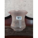 Early 20th C. etched glass shade {18 cm H x 19 cm Dia.}.