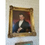 19th C. Portrait of a Gentleman oil on canvas mounted in giltwood frame {100 cm H x 83 cm W}.