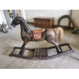 20th. C. wooden child's rocking horse { 94cm H X 127cm W X 34cm D }.