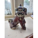 Oriental glazed ceramic model of Foo Dog {23 cm H x 22 cm W x 13 cm D}.