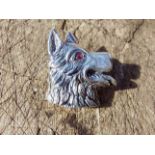 925 silver pendant brooch in the form of a dog's head with ruby eyes.