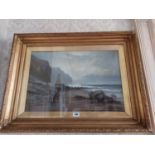 19th C. oil on canvas Costal scene signed E.E. Keeny mounted in giltwood frame {80 cm H x 100 cm