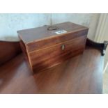 Georgian mahogany and satinwood tea caddy {14 cm H x 30 cm W x 15 cm D}.