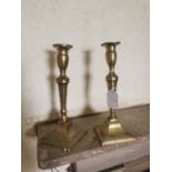 Pair of Georgian brass candlesticks { 20cm H X 10cm Sq. }.