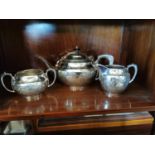 Three piece 19th. C. silverplate tea service decorated with Shamrocks {14 cm H x 26 cm W x 14 cm
