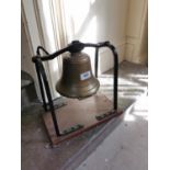 Unusual 19th. C. brass and metal wall bell. { Bell 20cm Dia Frame 23cm H X 31cm W X 17cm D }.