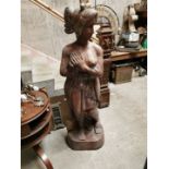 Carved wooden figure of a lady {153 cm H x 40 cm W x 40 cm D}.