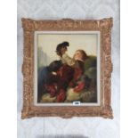 19th C. Playtime with the Animals oil on canvas mounted in decorative giltwood frame {62 cm H x 54