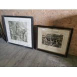 Two 19th. C. black and white framed prints - Dogs { 54cm H X 64cm W } & Biblical Scene { 70cm H X