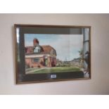 Watercolour Cottage scene mounted in gilt frame {50 cm H x 69 cm W}.