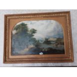 19th C. oil on canvas Woodland scene mounted in giltwood frame {88 cm H x 122 cm W}.7