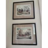 Pair of 19th. C. Coaching Scenes coloured framed prints { 54cm H X 63cm W }.