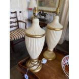 Pair of painted composition table lamps {50 cm H x 15 cm Dia.}.