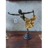 Gilded bronze figure of a Dancing Lady mounted in marble base in the Art Deco style stamped CL. J.R.