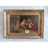 E Sharrod Farmyard Scene Oil on canvas mounted in giltwood frame {39 cm H x 54 cm W}.