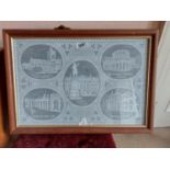 Embroidery art work buildings of Dublin mounted in wooden frame {48 cm H x 66 cm W}.