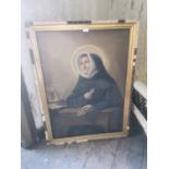 19th. C. The Sister oleograph mounted in a gilt frame { 105cm H X 78cm W }.