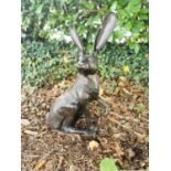 Exceptional quality bronze sculpture of a Hare {58 cm H x 38 cm W x 21 cm D}.
