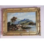 W. G. Becker 19th C. Mountain and Sheep scene oil on canvas mounted in giltwood frame {71 cm H x