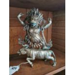 White metal Tibetan Treasure King Black God of Wealth Standing Buddha riding Bull { 30cmH X 19cm W X