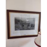 19th C. framed black and white French military print {71 cm H x 90 cm W}.