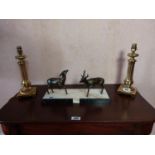 Pair of good quality brass table lamps {35 cm H x 12 cm W x 12 cm D}.