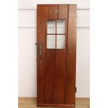 Oak panelled door with glass panels and metal mounts - GENTS CLOAKS { 198cm H X 76cm W X x 6cm D }.