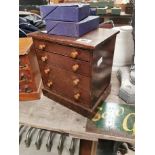 19th. C. pine counter cabinet with four long drawers . { 32 cm H x 31 cm W x 21 cm D}.