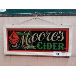 Moore's Sparkling Cider reverse painted glass framed advertisement . {18 cm H x 41 cm W}.