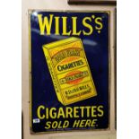 Wills's Gold Flake Cigarettes Sold Here enamel advertising sign. {91 cm H x 61 cm W}.