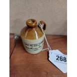 Miniature Irish Pot Still Whiskey John Reardon and Son Ltd Cork stoneware flagon. {8 cm H x 5 cm