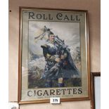 Roll Call Cigarettes framed showcard. {45 cm H x 25 cm W}.