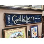 Good quality Gallaher's Deluxe Medium reverse painted and gilded glass framed advertising sign