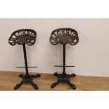 Pair of Blackstone cast iron tractor seat stools { 81cm H X 36cm Sq}.