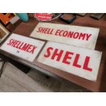 Three perspex Shell Petrol Pump Signs - Shell, Shell Economy and Shellmex. { 17 cm H x 33 cm W}