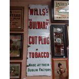 Wills's Bulwark Cut Plug Tobacco Made at their Dublin Factory enamel advertising sign. {178 cm H x
